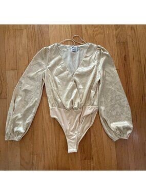 Princess Polly Women's 8 Oriental Dragon Billow Sleeve Beige Tan Bodysuit